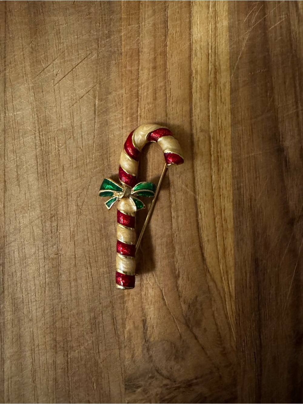 Vintage Festive Red, Gold & Green Candy Cane Brooch